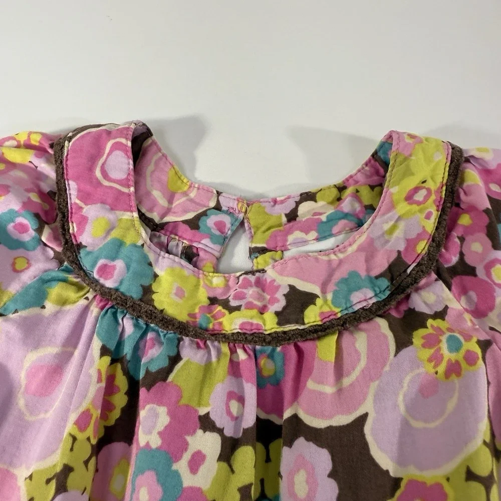 Oshkosh Baby Toddler Girl Brown Pink Floral Dress 3T Kids 100% Cotton Y2K‎ 2000s